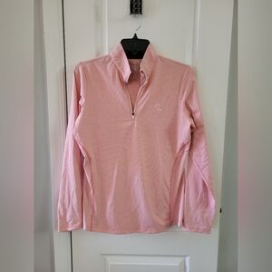Rhoback Women’s The Heather Q-Zip Performance Pullover Coral White Stripe Medium